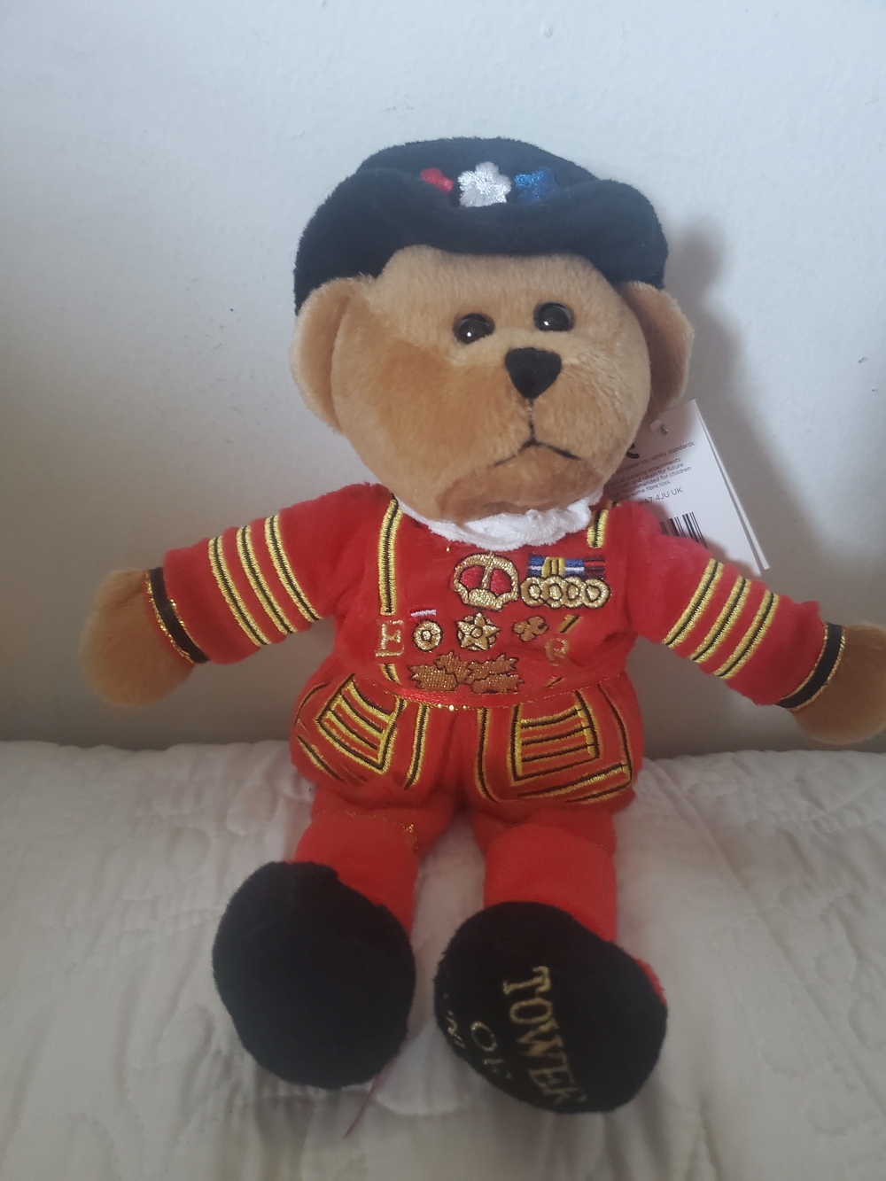 Plush Royal Guard Bear in Red Uniform And London Dircast Bus